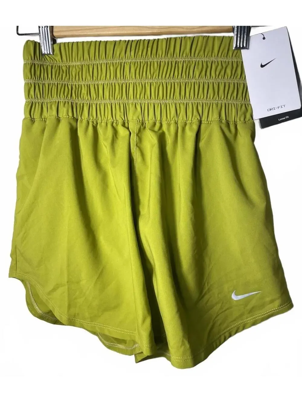 Nike Womens Training Shorts Size Small Green Logo Stretch Waist Athletic New